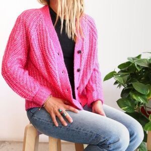 Demylee Liza Twist Cardigan Sweater Hot Pink S